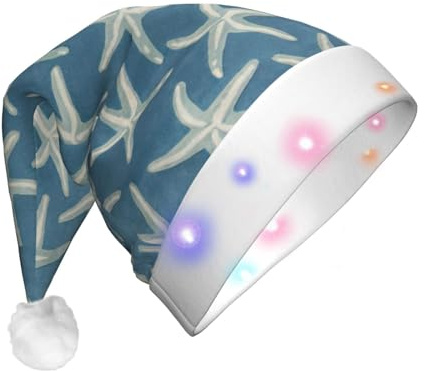 SDEGTHO Weihnachtsmütze aus Wolle, Seestern, mit blinkenden LED-Lichtern, für Erwachsene