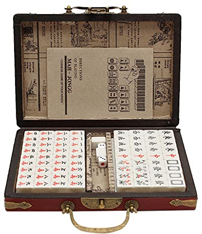 YCHUCH Mini Mahjong Traditionelle Chinesische Version Spielset Leicht Tragbar 146 Spielsteine Mah Jongg Reisen Familie Freizeit Für Zeit Chinesisches Mahjong Buch