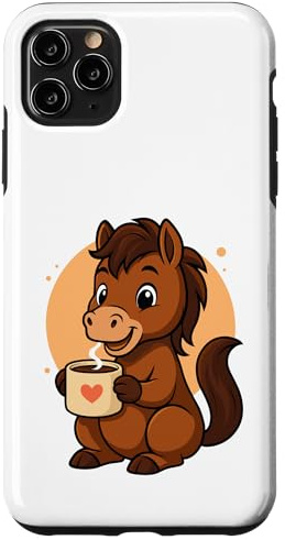 Hülle für iPhone 11 Pro Max Pferd Trinken Kaffee Grafik Pferd Kawaii Anime