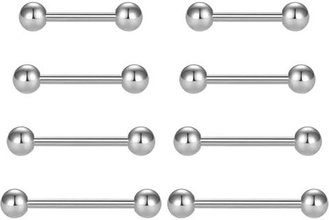 CIZME Brustwarzenpiercing 14G 1.6mm Chirurgenstahl Zungenpiercing Piercing | 8er Set Straight Barbell 12mm 14mm 16mm 18mm Kugel Nippelpiercing Industrial Schmuck Silber Schwarz Gold Stecker Damen