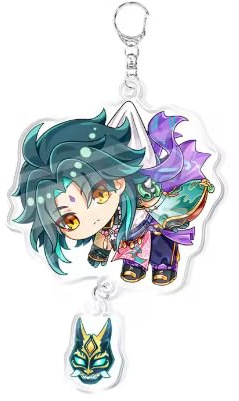 TOYS TOP WONDERS Genshin Impact Acryl Schlüsselanhänger - Xiao Figur Beidseitig - Anime Sammlerstück für Rucksack & Schlüssel - Gaming Merch Design (Xiao)
