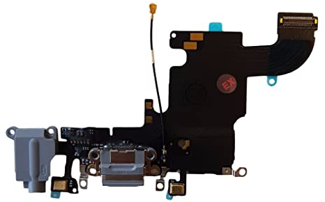 Smartex® Ladebuchse mit Flex Kabel kompatibel mit iPhone 6S Dunkelgrau – Dock Connector mit integrierten Mikrofon, Homebutton, Lautsprecher Anschluss