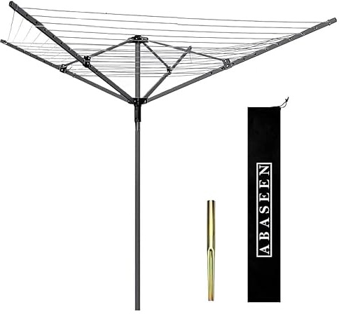 Abaseen Rotary Washing Lines Outdoor, Heavy Duty Folding 4 Arm Meter Garden Clothes Airer Dryer Comes with Cover & Metal Ground Spike (45 Meter)