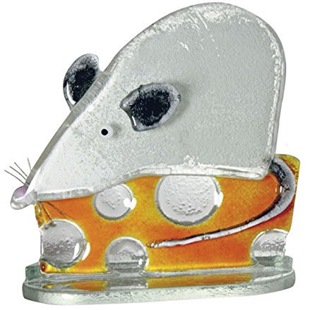 Quality Dekofigur aus geschmolzenem Glas, kleine weiße Maus mit Käse, Briefbeschwerer, handgefertigt, weiße Maus mit Käse