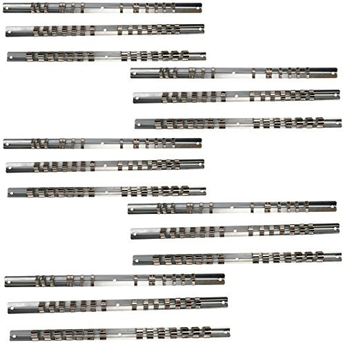 15pc Socket Storage Holder Organiser Rails for 1/4, 3/8, 1/2 Sockets 210 Clips