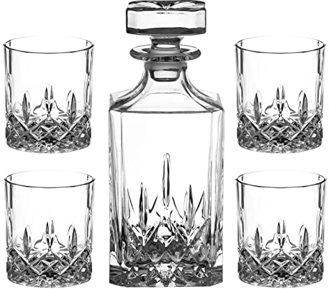 DIAMANTE Whisky-Set, 5-teilig, Dorchester-Kollektion, 1 Kristallkaraffe mit 4 Kristallgläsern in luxuriöser Satin-gefütterter Geschenkbox