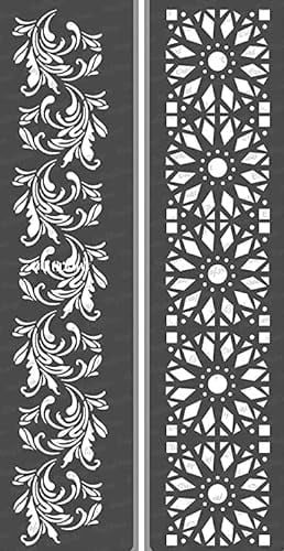 CrafTreat Floral Border Stencils for Painting on Wood, Canvas, Paper, Fabric, Floor, Wall and Tile - Border5 and Border6-2 Pcs - 3x12 Inches Each - Reusable DIY Art and Craft Stencils Borders