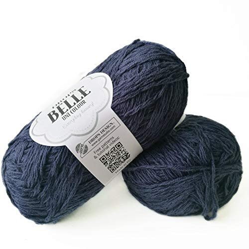 Strickgarn aus Baumwolle, Viskose und Leinen, Drops Belle, DK, leichtes Kammgarn, 50 g 20 Marineblau