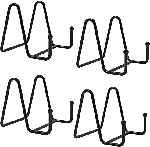 Bssowe Schwarz Metall Tellerständer, 4 Stück Tellerhalter Eisen Staffelei, Bilderrahmenständer Displayhalter, Eisen Display Ständer, für Foto, Dekorative Tellerschale und Tischkunst (Schwarz)