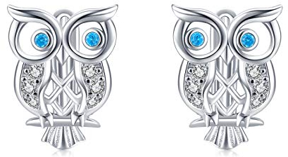 Ohrringe Eule Mädchen Creolen 925 Sterling Silber Klappcreolen Zirkonia Eulen Tier Ohrringe für Damen Mädchen Kinder Durchmesser 8 mm