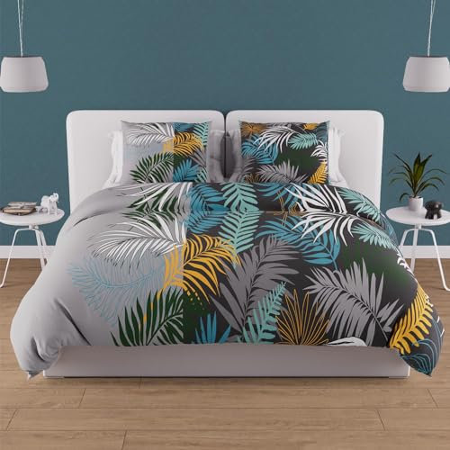 Soleil d'ocre, Jungle Housse de Couette + 2 taies, Bleu, 260x240 cm