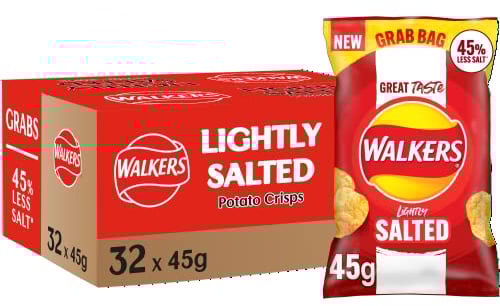 Walkers Less Salt Lightly Salted Crisps 45g (Case of 32)