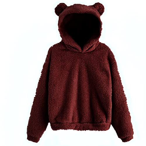 OEIYZIAQY Damen Hoodie Sweatshirt Bärenohr Mütze Warm Herbst Winter Pullover Langarm Jacke Fleecejacke Flauschige Jacke,A-6,4XL