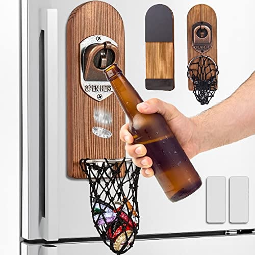 ZONSUSE Flaschenöffner Wand Magnet mit Auffangbehälter,Vintage Holz Bieröffner Wand mit Behälter,Magnetischer Flaschenöffner,Einzigartige Geschenkideen Geschenke für Männer Weihnachten Geschenke