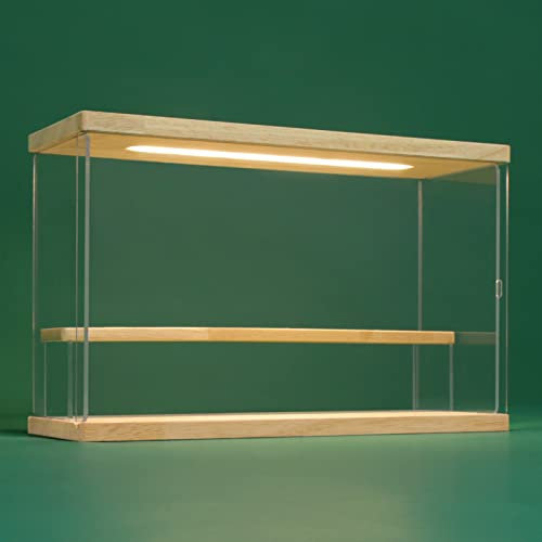 Nonemey Acryl Vitrine Schaukasten mit led 2/3/4/5/6 Stufen-Transparent staubdichte Display Case Box für Sammlerstücke ,Figuren,Collectibles (Holz 2 Stufen 30x11.5x20cm)