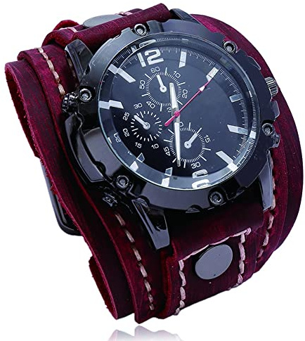 ZFSBRTL Herren Lederuhr, Nordic Vintage Gravur Quarzuhr Wikinger Armband | 1. Jahrestag Geschenk, Geburtstagsgeschenk | Steampunk Biker Schmuck