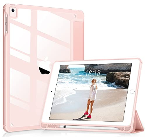 VIKESI für iPad 6./5. Generation 9,7-Zoll-Hülle (2018/2017), iPad Air 2 & 1 (2014/2013) Hülle, Klare Rückseite, Smart Cover [Integrierter Stifthalter, Automatisches Sleep/Wake] - Roségold