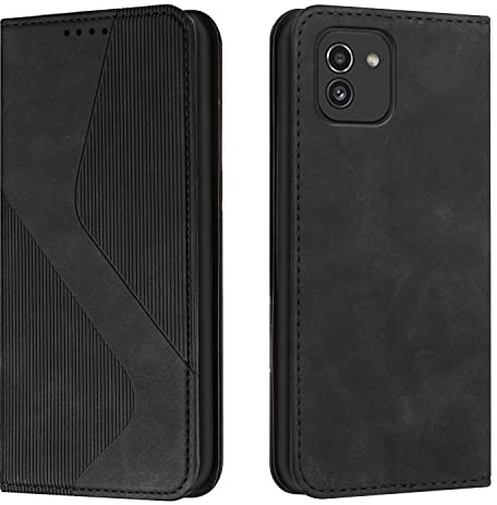 Mo-Somnus mit Samsung Galaxy A03 Hülle, Schutzhülle, Magnet PU Leder Tasche Flip Handyhülle, Klappbar Kartenfächer Brieftasche Klapphülle (Schwarz), MGP-HX-SPU-A03-07140123