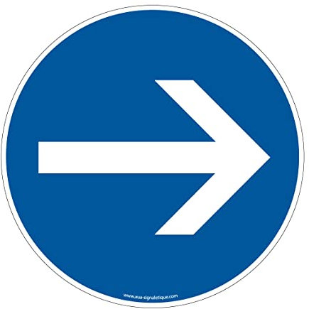 AUA SIGNALETIQUE - Panneau De Signalisation Circulaire en PVC 1.5 mm (Ø 290 mm, Flèche Direction)