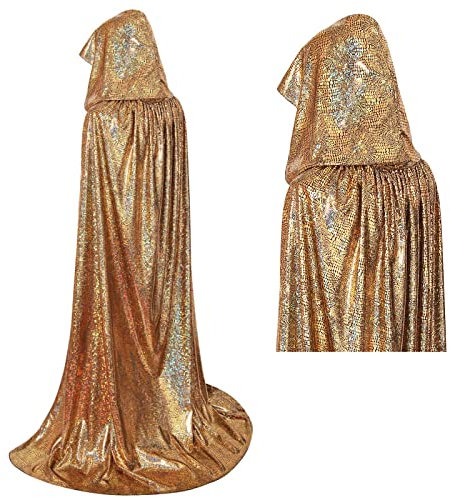 maxToonrain Glitzer-Umhang, Halloween, volle Länge, glitzernd, glänzend, für Herren und Damen, Karneval, Karneval, Weihnachten, Kostüm (Gold, 160 cm)