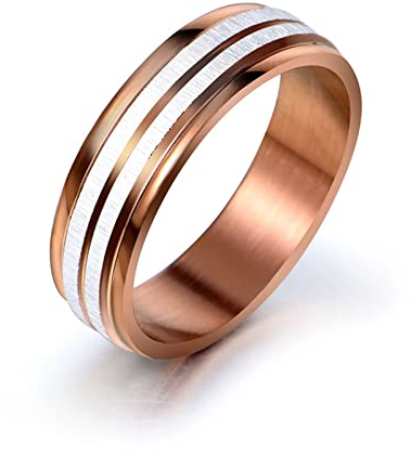 Memoire Ring Rosegold, Trauringe Vintage Titan Edelstahl Zweifarbiger Gebürsteter Ring Breite 6 mm Vatertagsgeschenk Größe 57 (18.1)