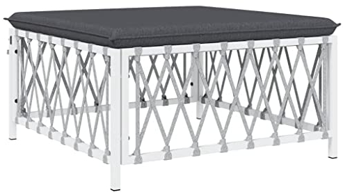 vidaXL Gartenhocker, Sitzhocker mit Kissen Stahlrahmen, Modular Hocker für Garten Terrasse, Fußhocker Fußschemel Gartenmöbel, Weiß Gewebe