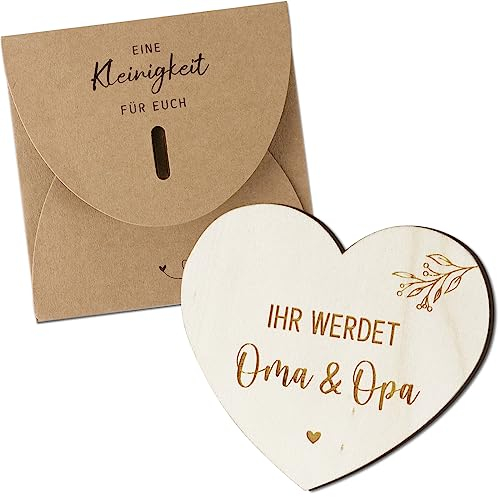 COLOFALLA Schwangerschaft Verkünden Karte Holz Herz mit Umschlag Ihr werdet Oma und Opa Überraschung Geschenk Ideen für Oma & Opa Großeltern