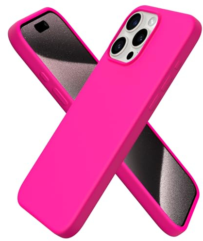 ORNARTO Compatible with iPhone 15 Pro Max Case 6.7, Slim Liquid Silicone 3 Layers Full Covered Soft Gel Rubber 15 Pro Max iPhone Case Cover 6.7 inch-Hot Pink