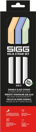 Sigg Glas Straw Set, 3 Pieces Reusable Drinking Straws with Straw Cleaner, Glass and Silicone, Dishwasher-Safe