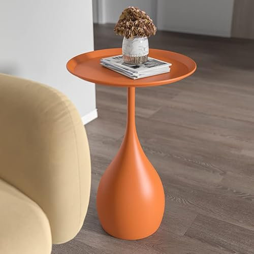 WRatx Metal Side Table with Tray Top, Small Round Coffee Table, Sofa Table,Modern End Table, Nightstand for Bedroom, Easy Assembly (Orange A)