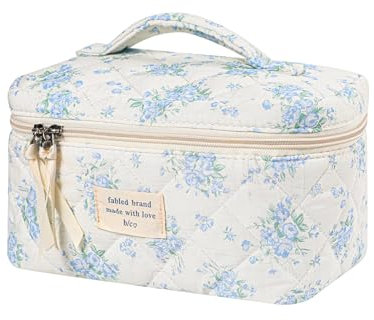 uekeboag Große Reise-Make-up-Tasche für Damen, gesteppt, Blumenmuster, Baumwolle, Kosmetiktasche, Kosmetiktasche, Kosmetiktasche, Kosmetiktasche, Kosmetiktasche, Kosmetiktasche, Kosmetiktasche,