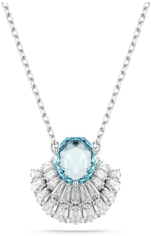 Swarovski Idyllia Anhänger, Blaue, Rhodinierte Damenhalskette mit Muschel-Anhänger und Strahlenden Swarovski Kristallen