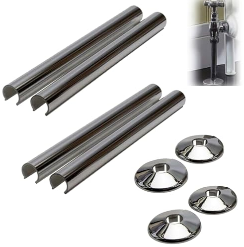 Heizungsrohr Abdeckung, 8 Stück Heizungsrohr Verkleidung, Rohrverkleidung für Rohrdurchmesser 15mm, Rohrmanschetten Schmücken für Wasserleitungen, Heizungsrohre, Gasleitungen (verchromt)