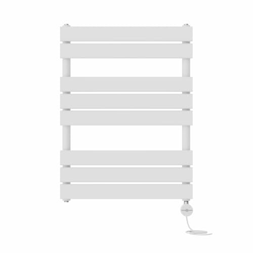NRG White 800x600mm Prefilled Flat Panel Towel Rail, 400W Touch LCD | Central Heating Wall Mounted Radiator, Prefilled Glycol, IPX4, BS EN442, Fixing Pack, No WiFi, No Valves