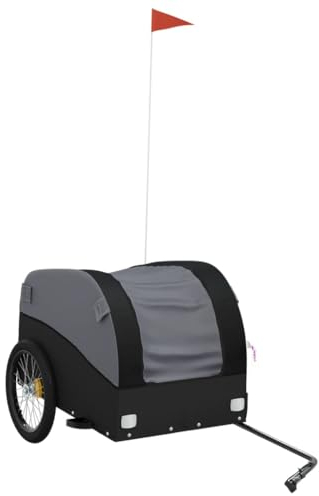 vidaXL Lastenanhänger, Anhänger für Fahrrad, Fahrradanhänger mit Deichsel Sicherheitsflagge, Transportanhänger, Schwarz 45kg Eisen
