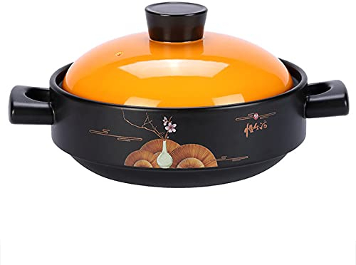 QKLGDETA Cocotte en céramique avec Double poignée, marmite antiadhésive avec Couvercle, Pot en Argile Rond Japonais Donabe pour Soupe ragoût, E