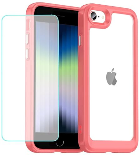 Wanyuexes Case for iPhone 7/8/iPhone SE 2020/iPhone SE 2022/SE 3 2022 Case with Tempered Glass Screen Protector, Clear Hard PC Back & Soft TPU Bumper Protective Phone Cover for iPhone 8 Crystal Red