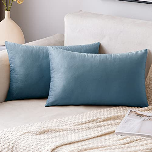 EMEMA Samt Kissenbezug Kissenhülle 30x50 cm Dekorative Dekokissen Hellblau Sofakissen Lendenkissen Wurfkissenbezug mit Verstecktem Reißverschluss Schlafzimmer Sofa 2er Set