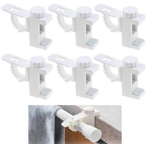 Bamyli 6 Pièces Support de Tige de Barre Transversale Réglable, Support De Pince Porte-Rideaux Support Tringle Rideaux sans Percage avec pour de Rideau Ou Armoire (Blanc)