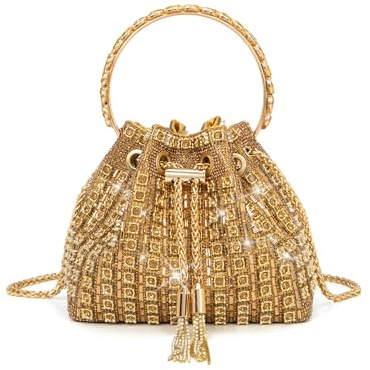 Sweetovo Sparkly Diamond Evening Bag Clutch Purses for Women Rhinestone Purse Glitter Handbag for Party Prom Cocktail Wedding (Gold)