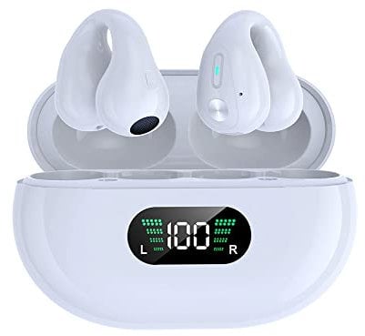 SLuB Auriculares Conduccion Osea, Auriculares Oreja Abierta,Deportivos con Clip para la Oreja, Bluetooth 5.4, Sonido Estéreo HiFi, Adecuado para Correr, Fitness (Blanco)