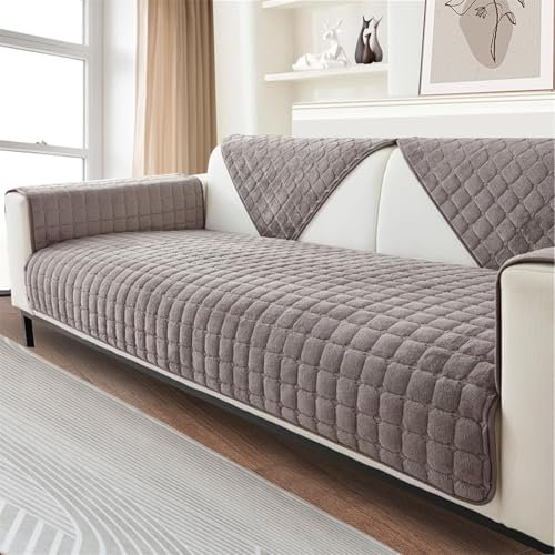 FASCINATDECO Sofa Überzug, Weiche Flanell Sofa Sitzkissenbezug, Sofaschoner rutschfest, Sofabezug 1 2 3 Sitzer Couch überzug für Wohnzimmer, Sofaüberwürf L Form Sofaschutz (Braun,70x150cm)