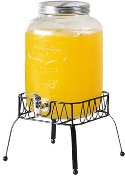 Dispensadores de bebidas de vidrio, dispensador de bebidas de 4 L, jarra de agua con grifo, máquina de bebidas con soporte para fiesta al aire libre en casa