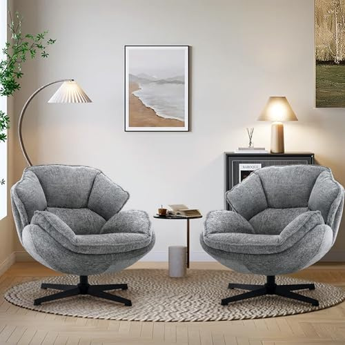 IWMH Sessel Wohnzimmer 360°Drehbar, Loungesessel Schlafzimmer, Polsterstuhl mit Breiter Sitzfläche, Ohrensessel mit Metallbeinen, Relaxsessel Lesesessel für Wohnzimmer Schlafzimmer Büro (Grau*2)