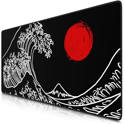 TITANWOLF - XXL Speed Gaming Mauspad 900 x 400mm - XXL Mousepad - Tischunterlage Large Size - verbessert Präzision und Geschwindigkeit - Great Wave Black