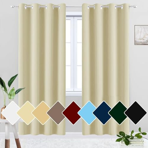 HUAXIQUE Verdunklungsvorhänge Blackout 1 Stück Gegen Hitze Kälteschutz Schlafzimmer Gardinen für Wohnzimmer Kinderzimmer Gästezimmer Hotels Beige 145x300cm