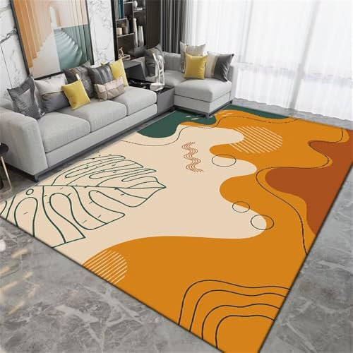 AITROMNI Teppichboden Auslegware Teppich Wohnzimmer Muster Pastellfarben von linienförmigen Blättern mit modernem Stil Antirutsch 140X300CM