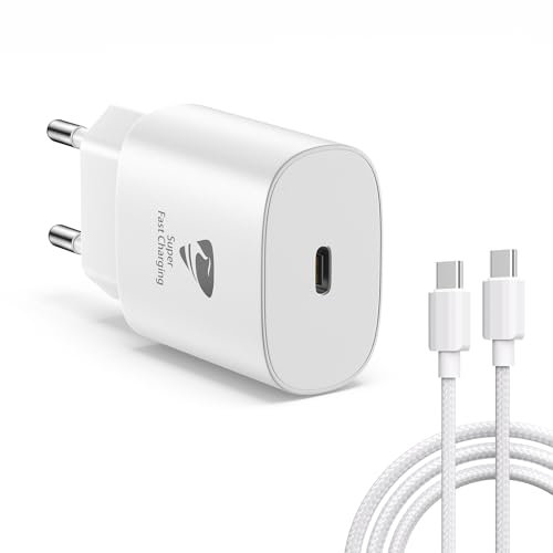 Aioneus USB C Ladegerät, 25W iPhone Schnellladegerät mit 2m USB C auf USBC Kabel, PD 3.0 Netzteil USBC Stecker für iPhone 16/15/14/13/12/11 Pro Max/ 8/7/6 X, iPad, Samsung, Handy Ladeadapter