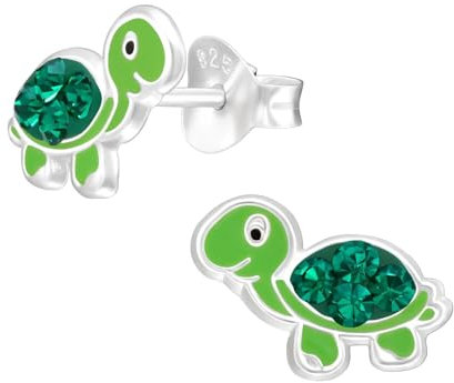 Monkimau Schildkröte Kinder Ohrringe | mit Kristallen 925 Silber | Mädchen Ohrstecker Schmuck | Hypoallergen & Nickelfrei | Kinderohrringe Geschenkidee