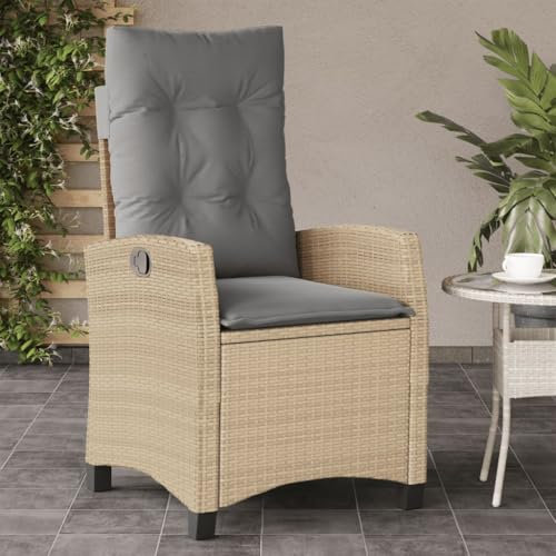 Myheimly Gartensessel, Gartenstuhl mit Fußteil, Garten Liegestuhl mit Verstellbarer Rückenlehne Fußstütze, Sessel Relaxsessel Gartenmöbel, Poly Rattan Gartensessel Mischung aus Beige,Ohne Fußablage